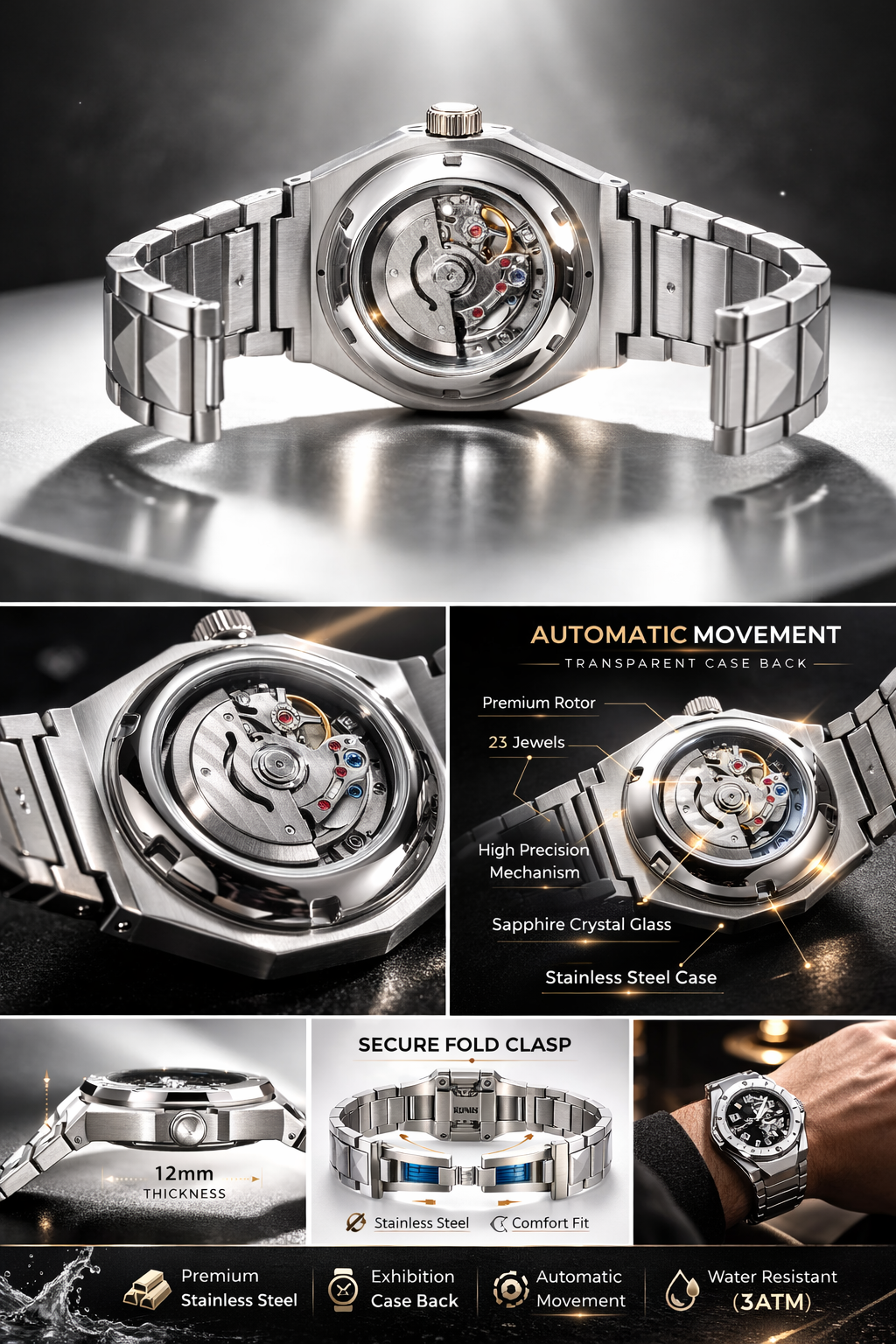 Hublot-Style Luxury Skeleton Watch (Ceramic Design)