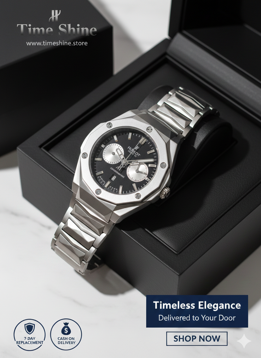 Luxury Chronograph Stainless Steel Watch – Hublot-Style Design