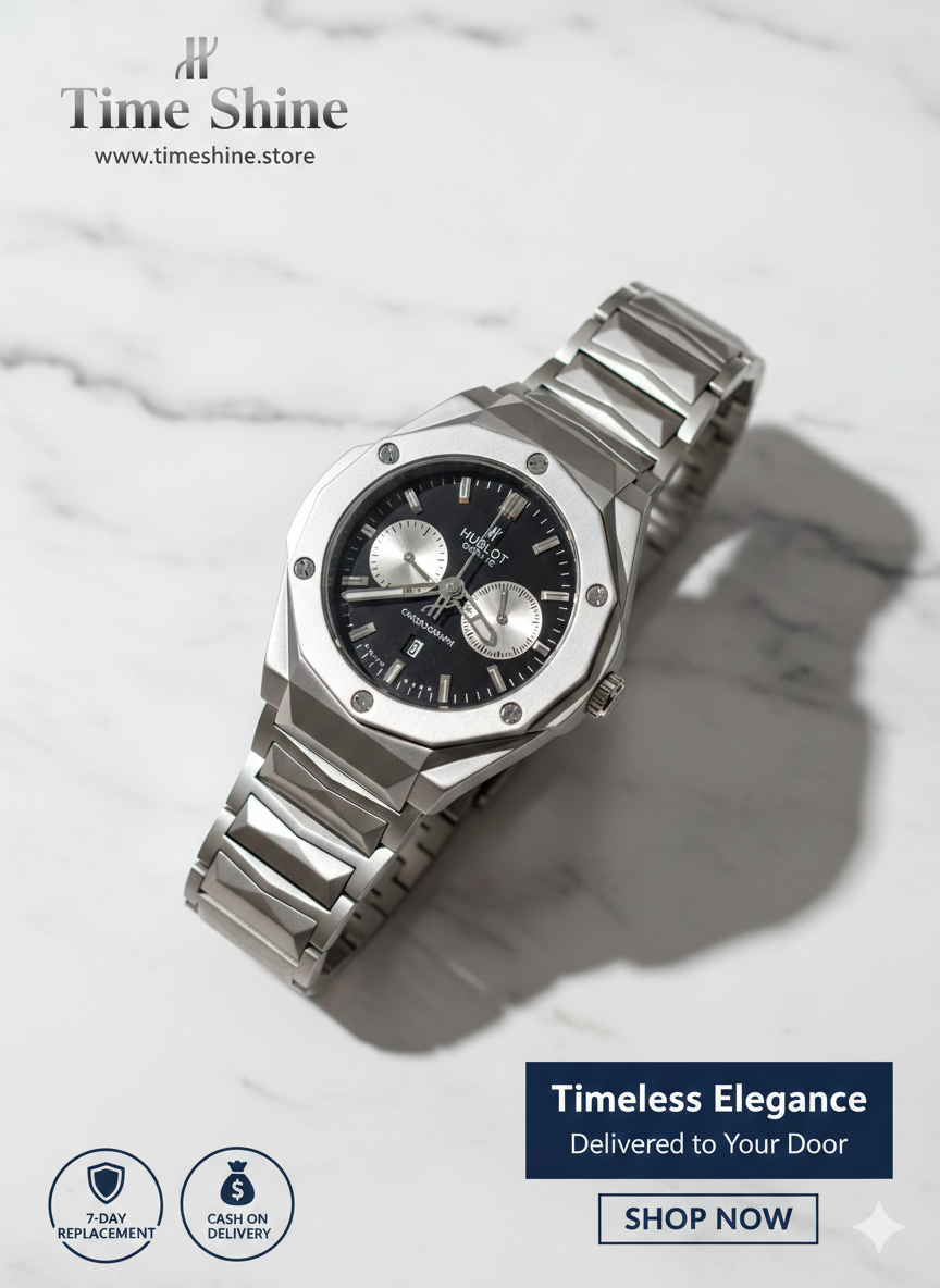 Luxury Chronograph Stainless Steel Watch – Hublot-Style Design