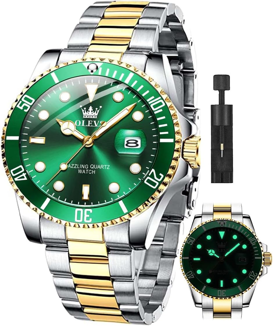 ROLEX Luxury Watches for Men Big Face Stainless Steel Business Dress Analog Quartz Watch with Day Waterproof Luminous Mens Wrist Watch