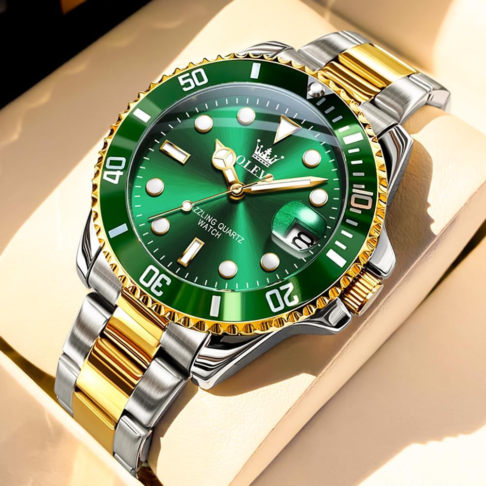 ROLEX Luxury Watches for Men Big Face Stainless Steel Business Dress Analog Quartz Watch with Day Waterproof Luminous Mens Wrist Watch