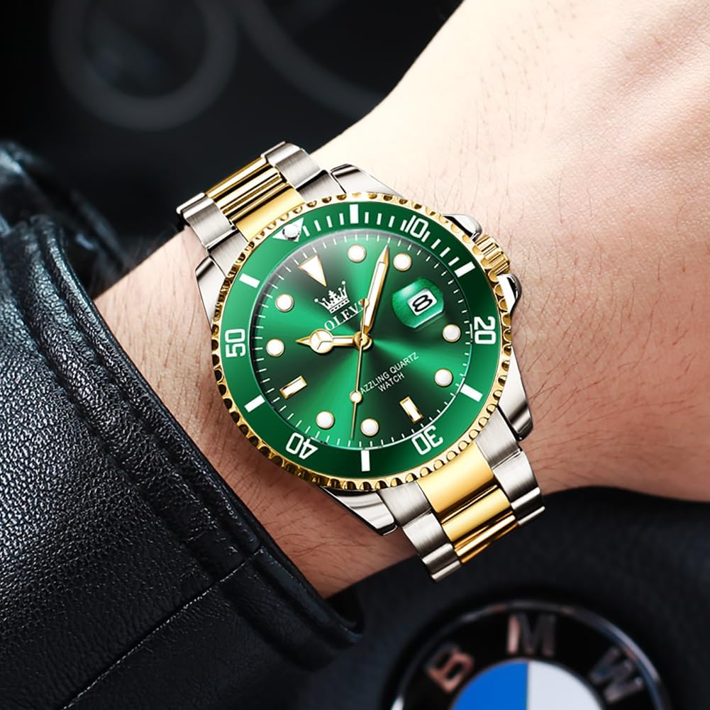 ROLEX Luxury Watches for Men Big Face Stainless Steel Business Dress Analog Quartz Watch with Day Waterproof Luminous Mens Wrist Watch