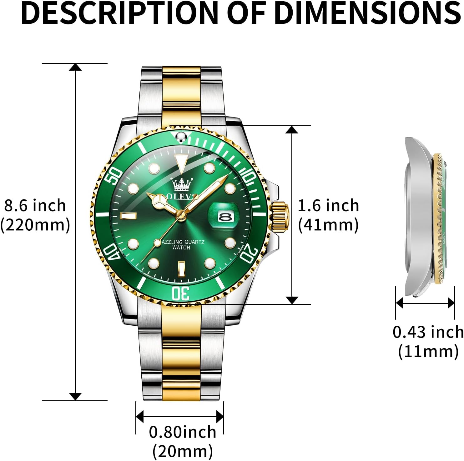 ROLEX Luxury Watches for Men Big Face Stainless Steel Business Dress Analog Quartz Watch with Day Waterproof Luminous Mens Wrist Watch