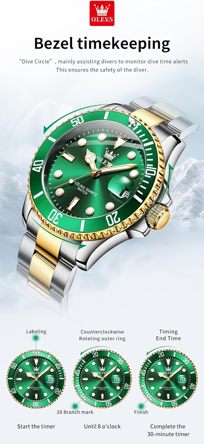 ROLEX Luxury Watches for Men Big Face Stainless Steel Business Dress Analog Quartz Watch with Day Waterproof Luminous Mens Wrist Watch